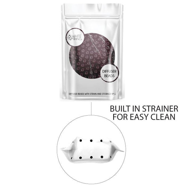 White Rhino Diffuser Beads With Strain and Storage Bags